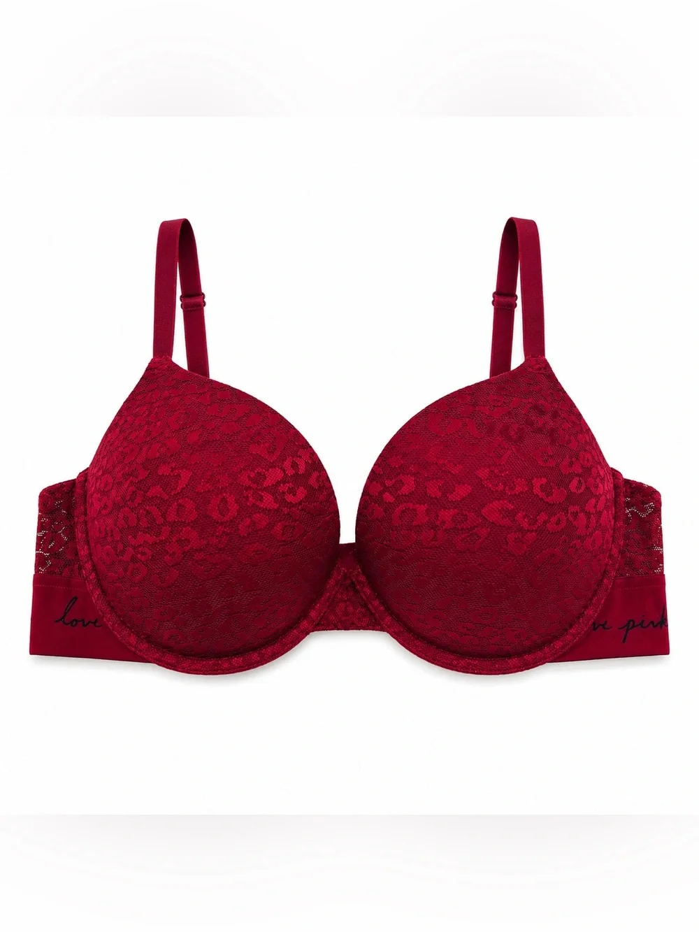 PINK Victoria’s Secret Wear Everywhere Push Up Bra women size 34D Red Lace